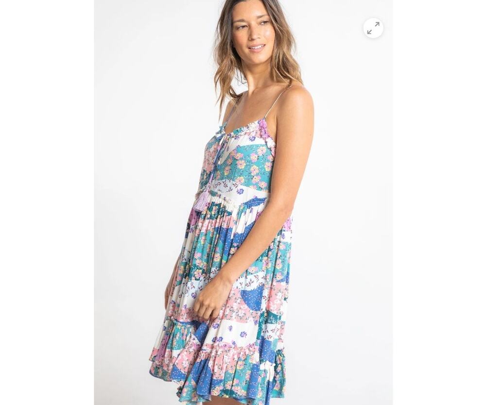 Lovestitch Sammy Mini Dress SZ Large Floral Tiered Boho Ruffles